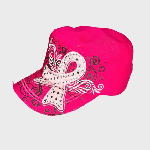 NWT Leader Rhinestone Pink Ribbon Cap Breast Cancer Awareness Bling Hat OSFM - Picture 2 of 11